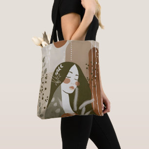 Green Rust Tan Empowering Woman Abstract Tote Bag