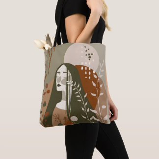 Green Rust Tan Empowering Woman Abstract Tote Bag