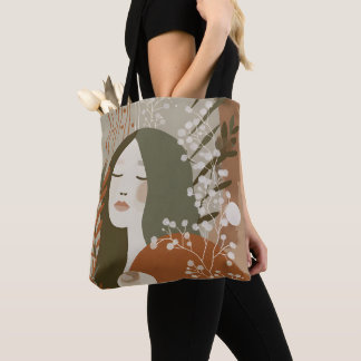 Green Rust Tan Empowering Woman Abstract Tote Bag