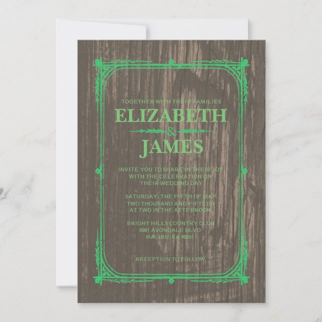 Green Rustic Barn Wood Wedding Invitations (Front)
