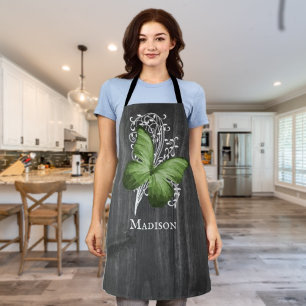 Green Rustic Butterfly Personalised Apron