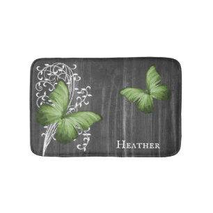 Green Rustic Butterfly Personalised Bath Mat