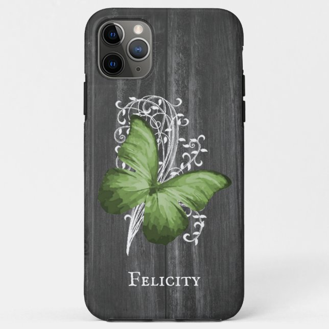 Green Rustic Butterfly Personalised Case-Mate iPhone Case (Back)