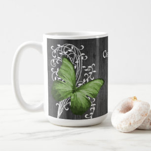 Green Rustic Butterfly Personalised Coffee Mug