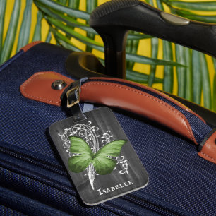 Green Rustic Butterfly Personalised Luggage Tag