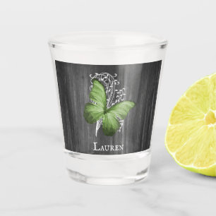 Green Rustic Butterfly Personalised Shot glass