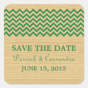 Green Rustic Chevron Save the Date Stickers