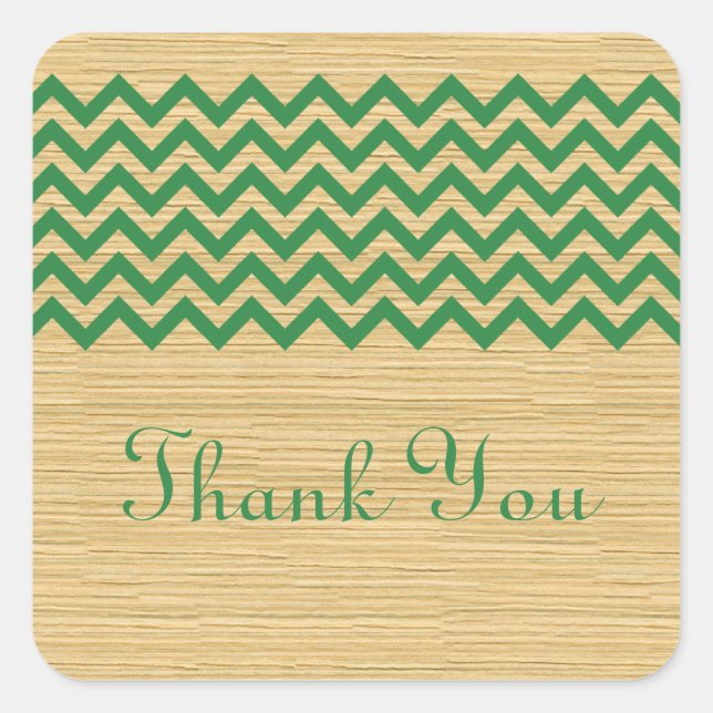 Green Rustic Chevron Thank You Stickers (Front)