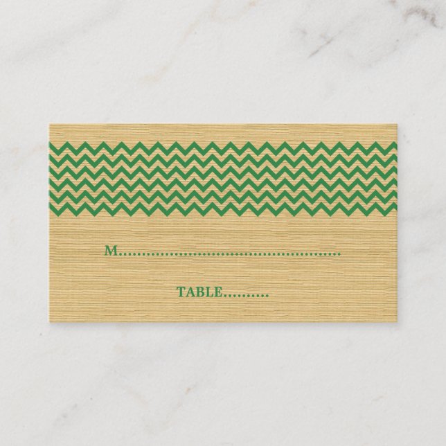 Green Rustic Chevron Wedding Place Card (Front)