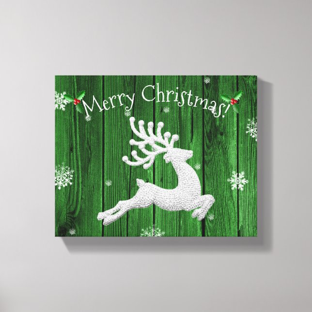 Green Rustic Christmas Reindeer Canvas Print (Front)