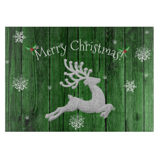 Green Rustic Christmas Reindeer Cutting Board (Front)