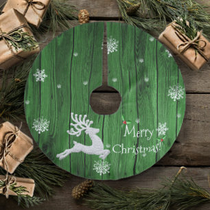 Green Rustic Christmas Reindeer Holiday Tree Skirt