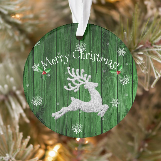 Green Rustic Christmas Reindeer Ornament (Tree)