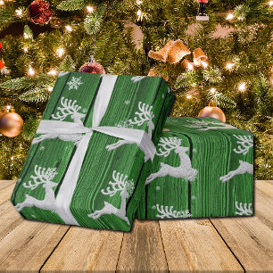 Green Rustic Christmas Reindeer Wrapping Paper