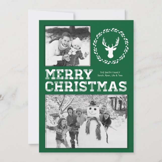 Green Rustic Deer Merry Christmas Photo Card (Front)