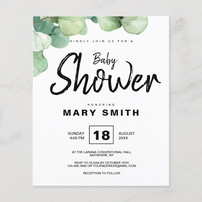 Green Rustic Eucalyptus Baby Shower Invitation (Front)