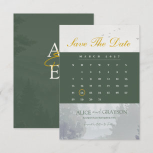 Green Rustic Forest Classic Watercolor Wedding Save The Date