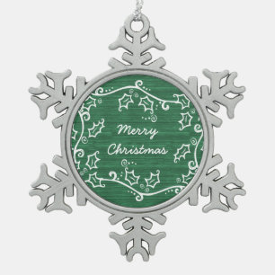 Green Rustic Holly Snowflake Ornament