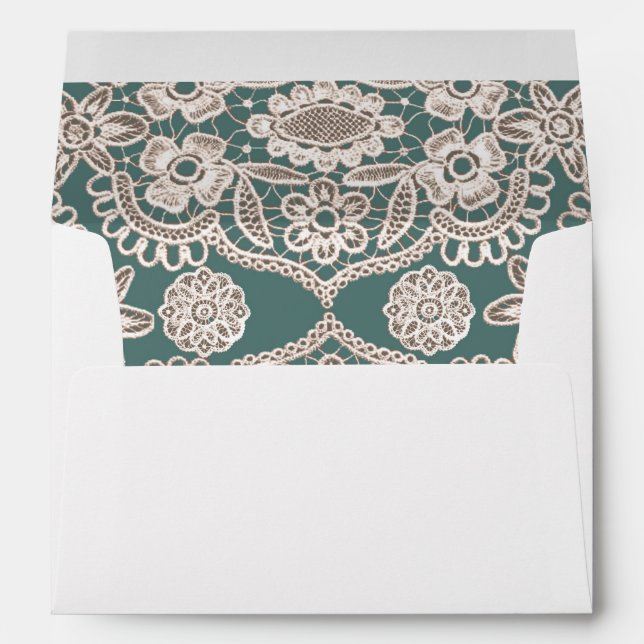 Green Rustic Lace Return Address Wedding Envelope (Back (Bottom))
