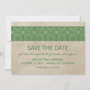 Green Rustic Lace Save the Date Invite