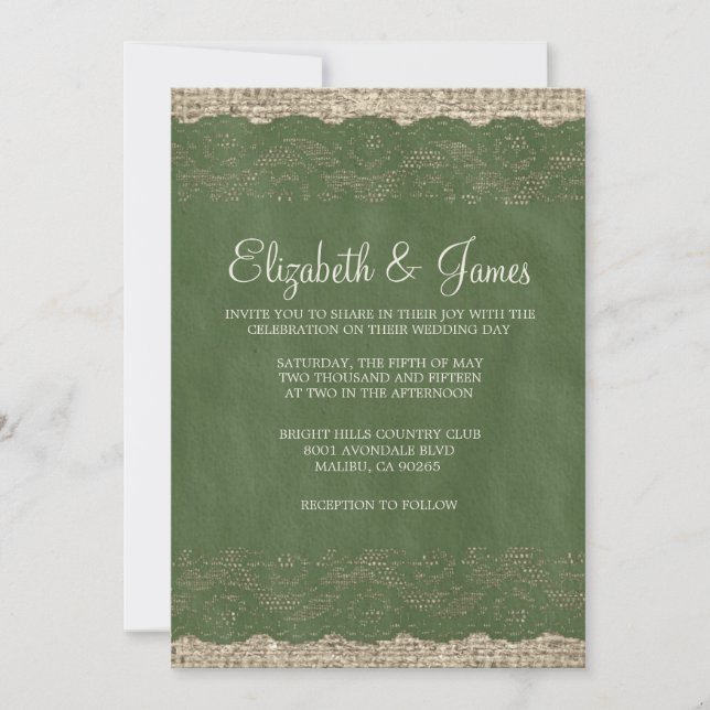 Green Rustic Lace Wedding Invitations (Front)