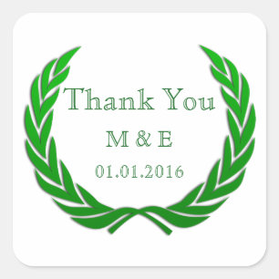 Green Rustic Laurel Wreath Personalised Thank You Square Sticker