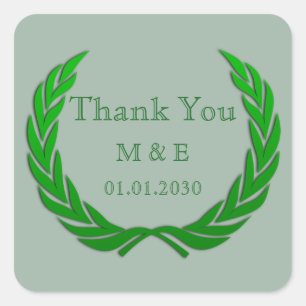 Green Rustic Laurel Wreath Personalised Thank You Square Sticker