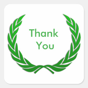 Green Rustic Laurel Wreath Thank You Square Sticker