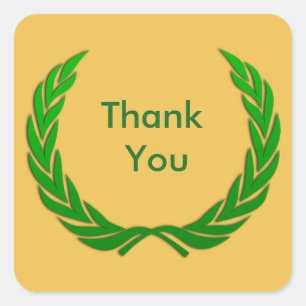 Green Rustic Laurel Wreath Thank You Square Sticker