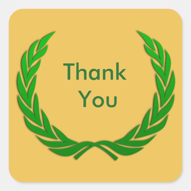 Green Rustic Laurel Wreath Thank You Square Sticker (Front)
