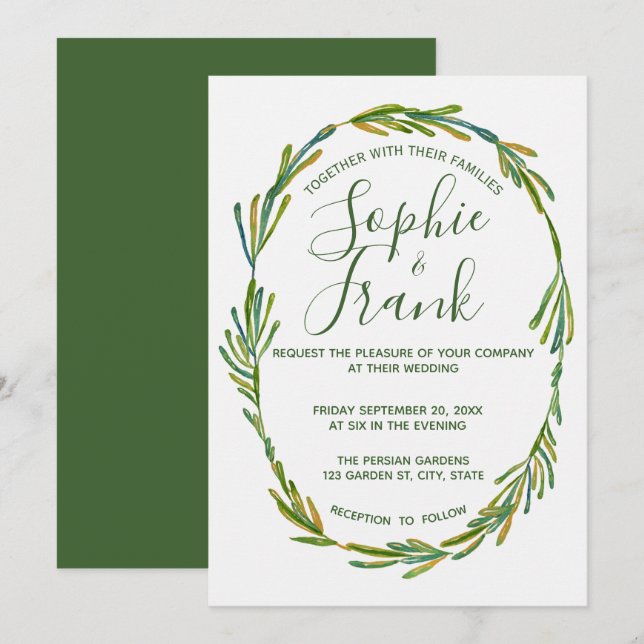 Green Rustic Leafy Personalised Wedding Invitation (Front/Back)