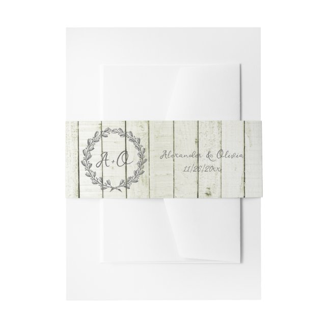 Green Rustic Monogram Invitation Belly Band (Front Example)