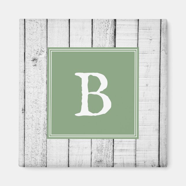 Green Rustic Monogram Magnet (Front)