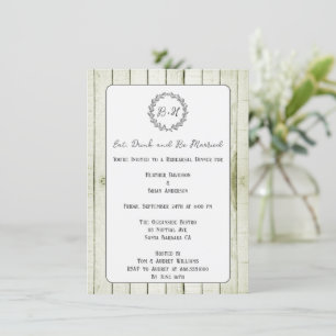 Green Rustic Monogram Rehearsal Dinner Invitation