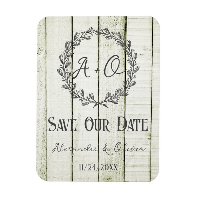 Green Rustic Monogram Save The Date Magnet (Vertical)