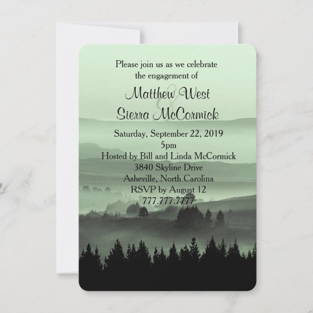 Green Rustic Mountain Engagement Party Invitation (Front)