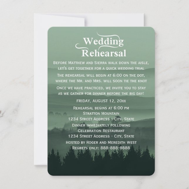 Green Rustic Mountain Wedding Rehearsal Dinner Invitation (Front)