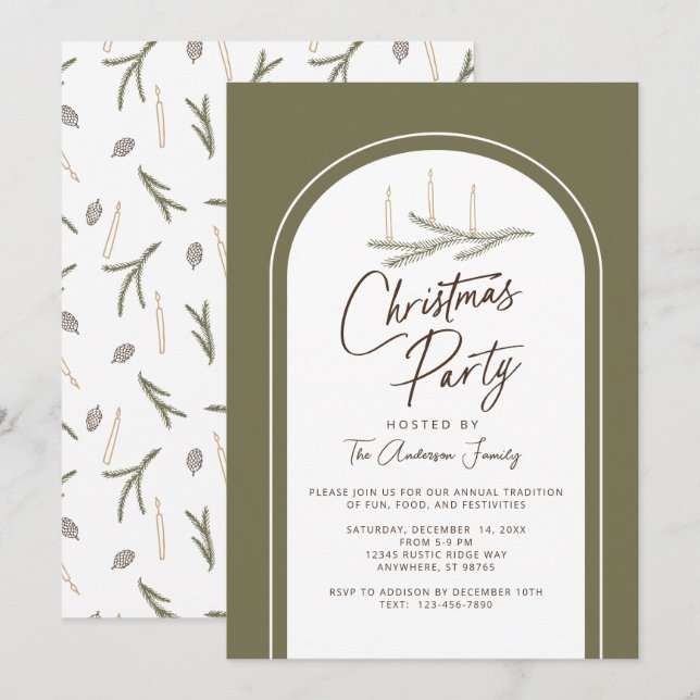 Green Rustic Pine Christmas Party Invitation (Front/Back)