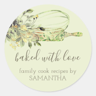 Green Rustic Rolling pin whisk Chef Bakery Classic Round Sticker