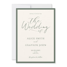 Green Rustic Script Classic Minimalist Wedding