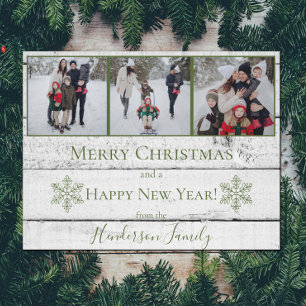 Green Rustic Snowflakes Flat Holiday Photo Card