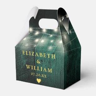 Green Rustic String Lights Barn Wood Wedding Favour Box