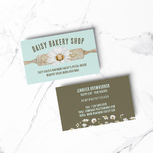 Green Rustic Style Daisy Flower Bakery Business Card