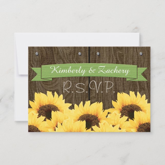 GREEN RUSTIC SUNFLOWER RSVP CARD (Front)