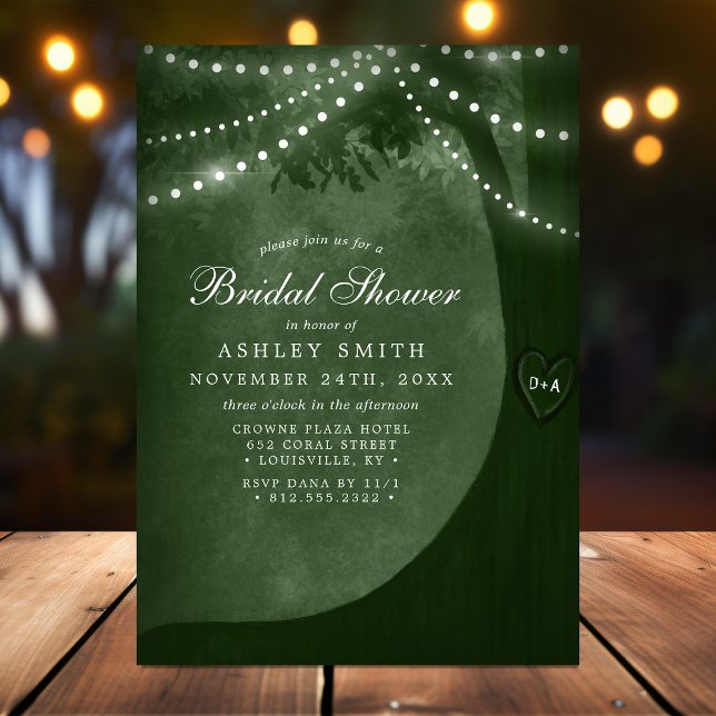 Green Rustic Tree String Lights Bridal Shower Invitation (Creator Uploaded)