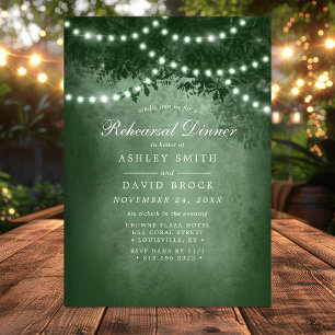 Green Rustic Tree String Lights Rehearsal Dinner Invitation