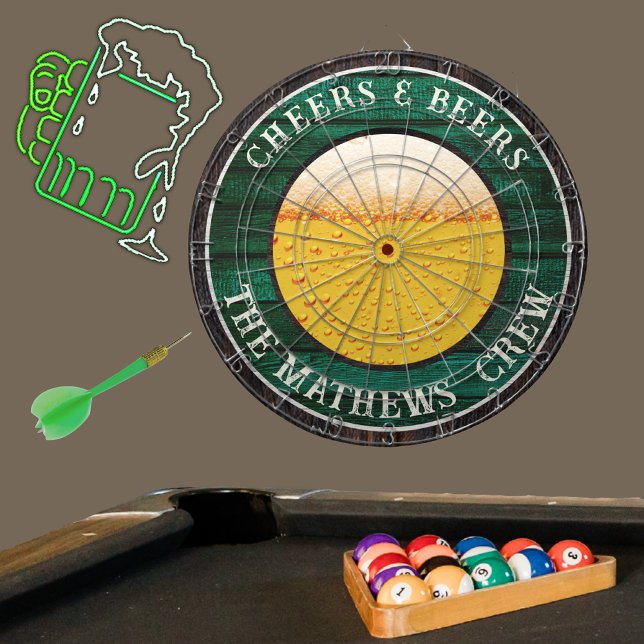 Green Rustic Wood Cheers n Beers Drinking Dart Boa Dartboard (Creator Uploaded)