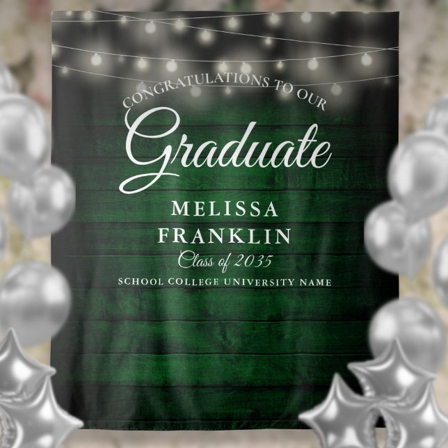 Green Rustic Wood String Lights Graduate Backdrop Tapestry (Green Rustic Wood String Lights Graduate Backdrop)