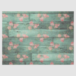 Green Rustic Wood with Pink Rose Decoupage Tissue Paper