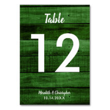 Green Rustic Woodgrain Wedding Table Number
